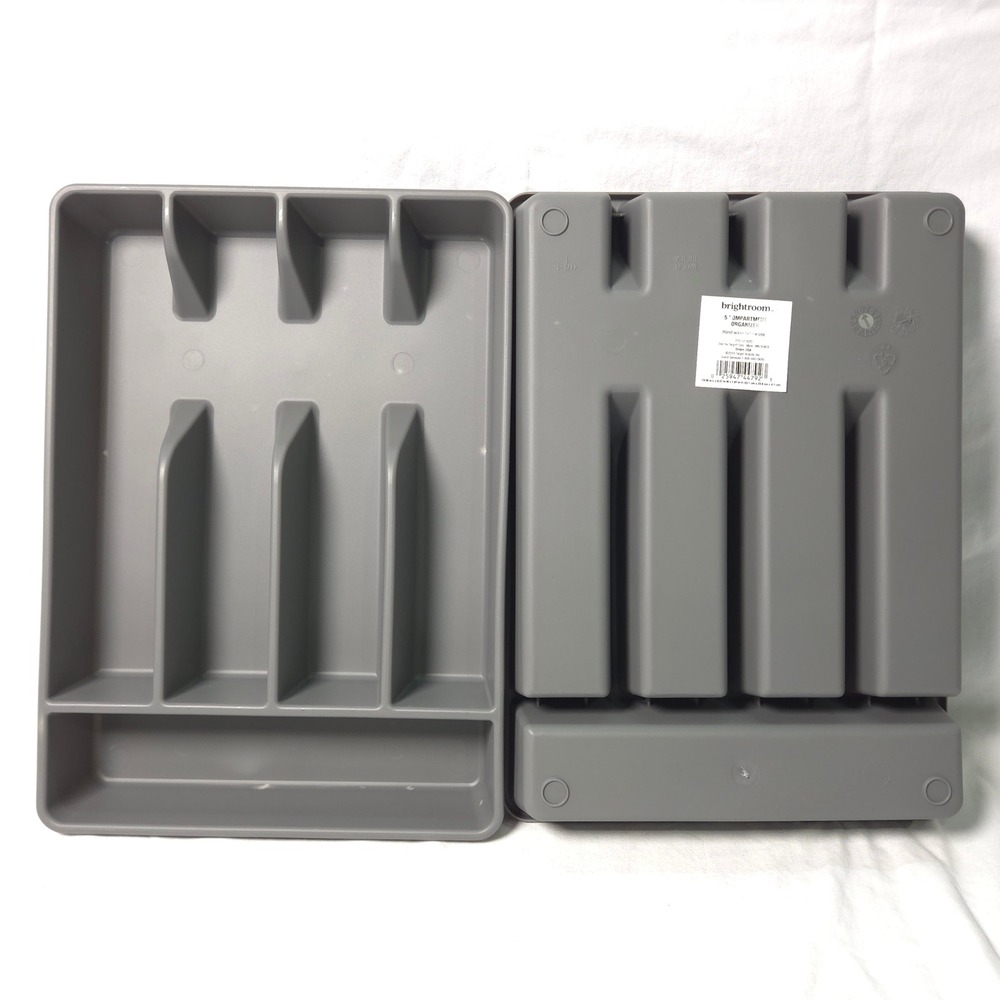 Brightroom 5 Compartment Drawer Organizer Gray Plastic Utensil Tray set of 2